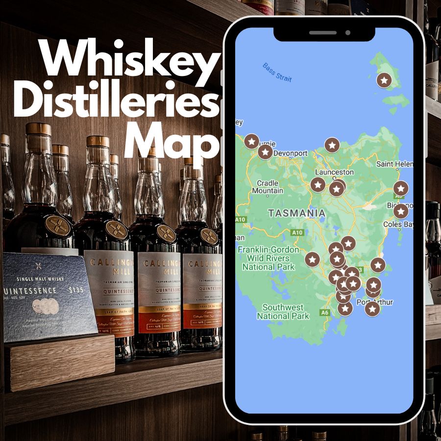 Tasmania Whiskey Distilleries Map